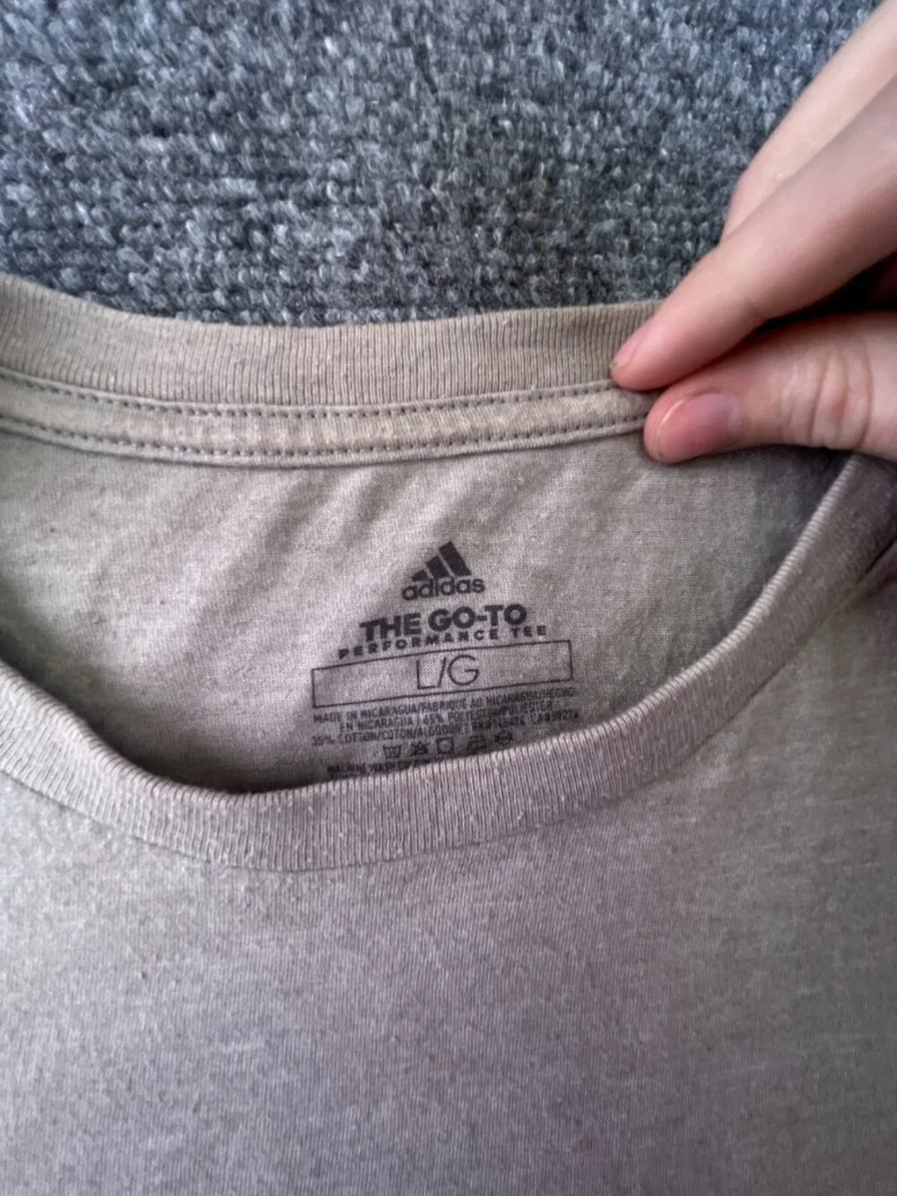 Adidas Shirt Adult Large Beige Logo Crew Neck Short Sleeve Mens Performance Tee